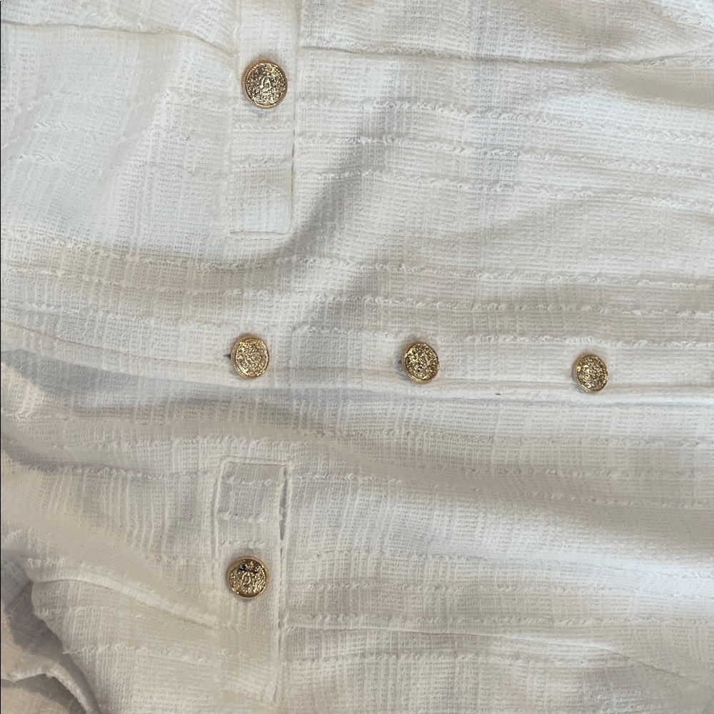 NWT-LOFT white Textured vest Top with Gold Buttons and pockets Size XL - Picture 4 of 7